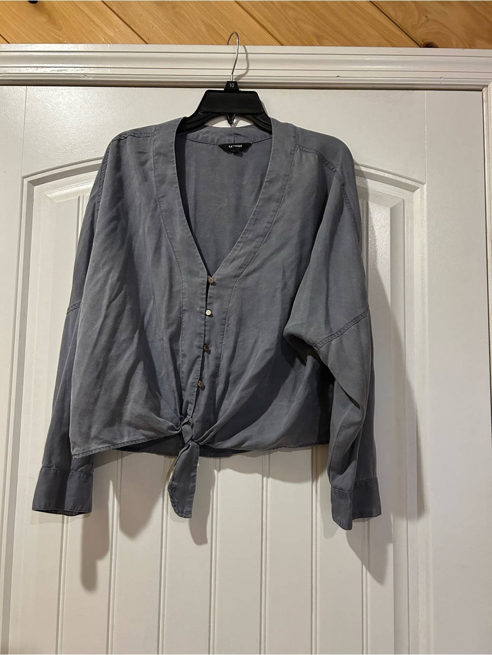 Express Slate Gray Button-Front Blouse